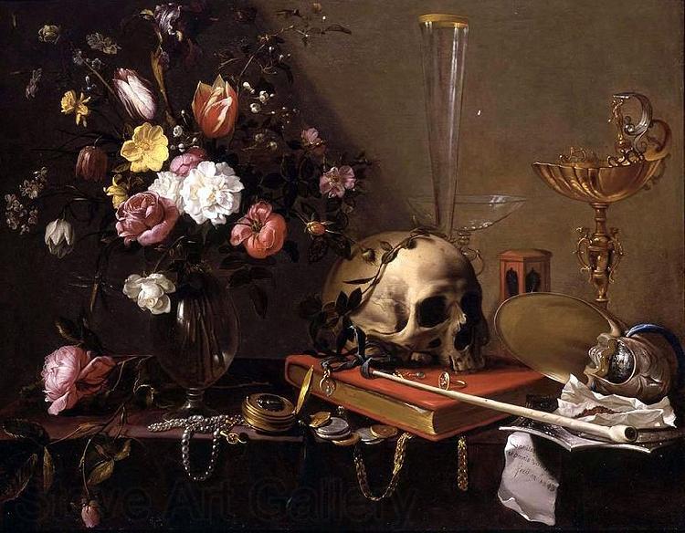 Adriaen Van Utrecht Vanitas - Still Life with Bouquet and Skull France oil painting art